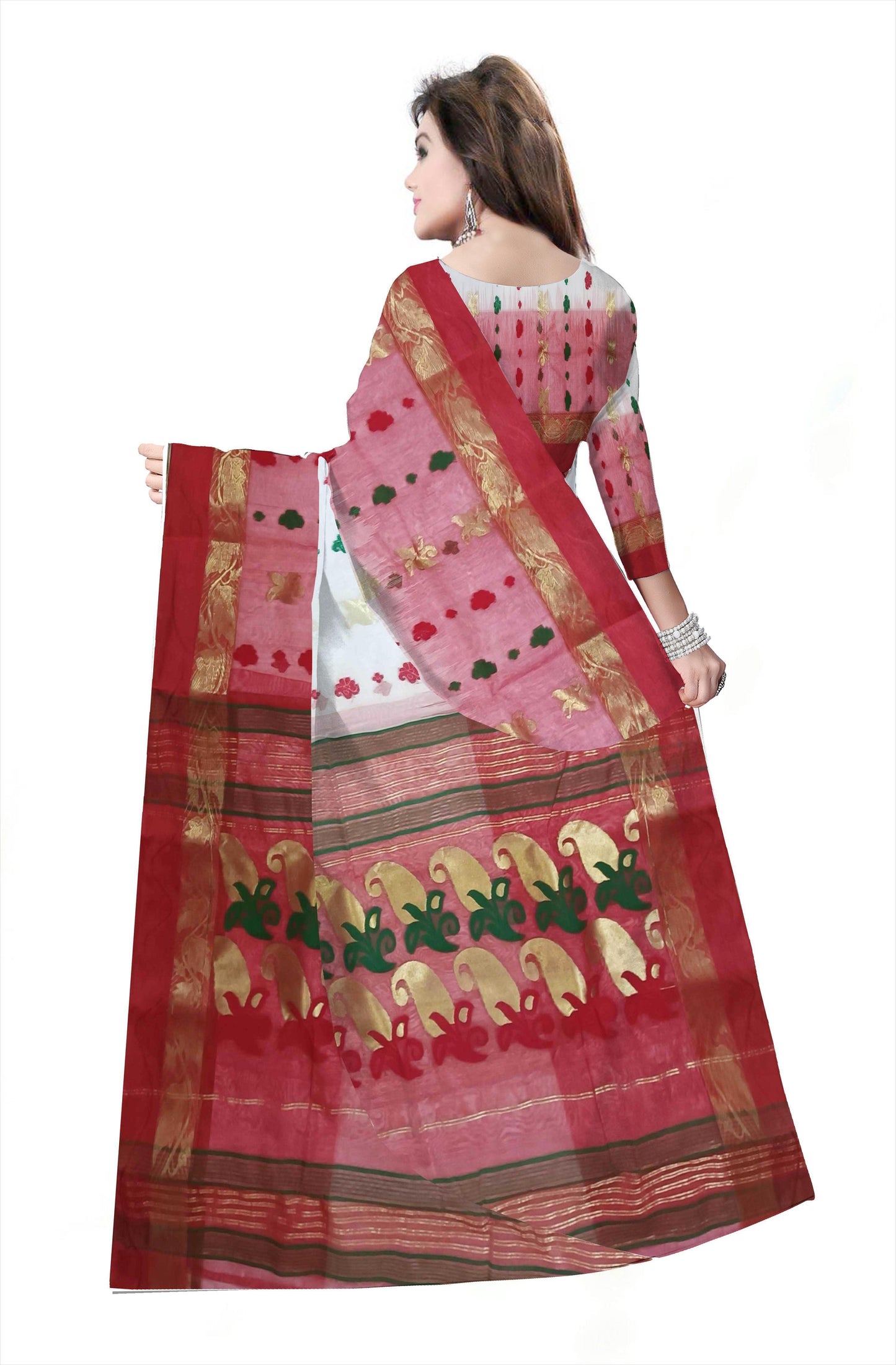 Pradip Fabrics Red and White Tant Silk Blend Saree