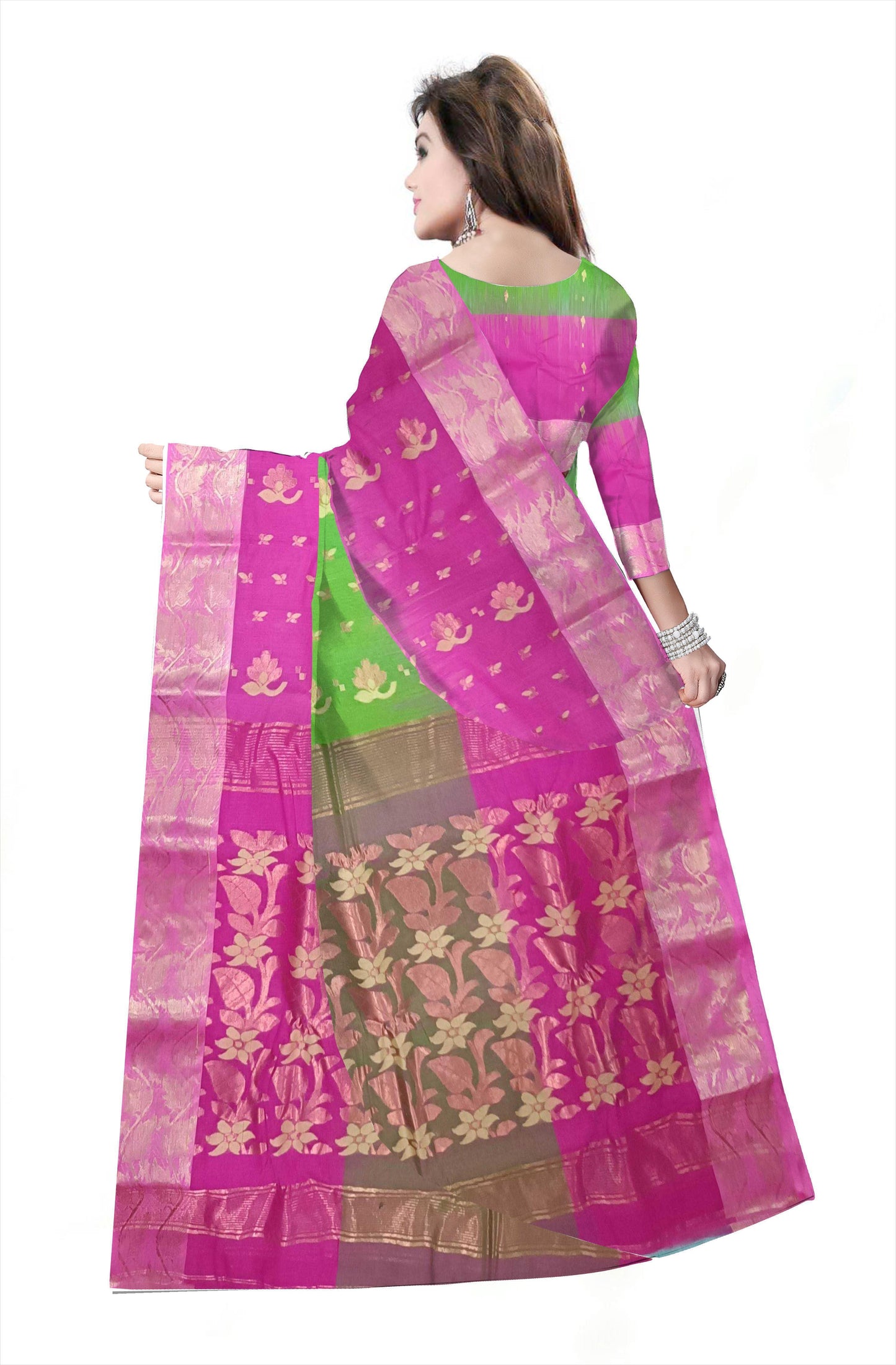 Pradip Fabrics Ethnic Women's Cotton Tant cotton Green & pink Color Saree
