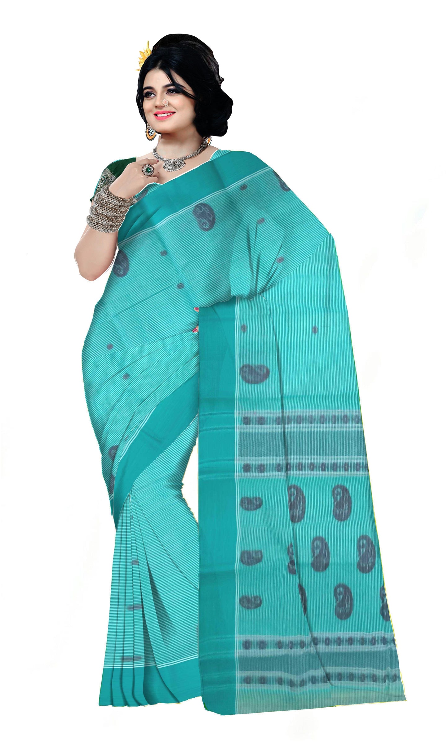 Pradip Fabrics Woven Tant Pure Cotton Saree (Green )