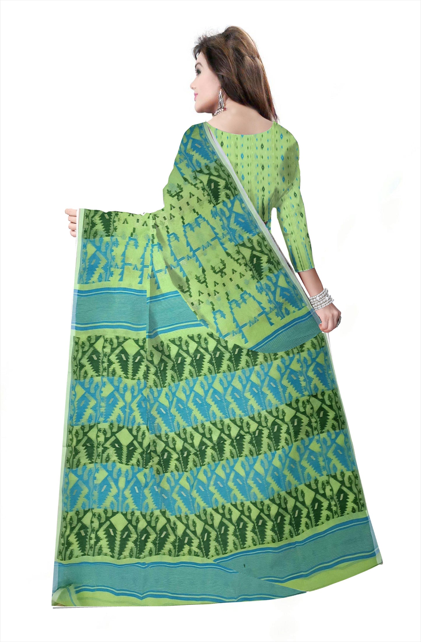 Pradip Fabrics Ethnic Women's Cotton Tant Gap Jamdani Green Color Saree