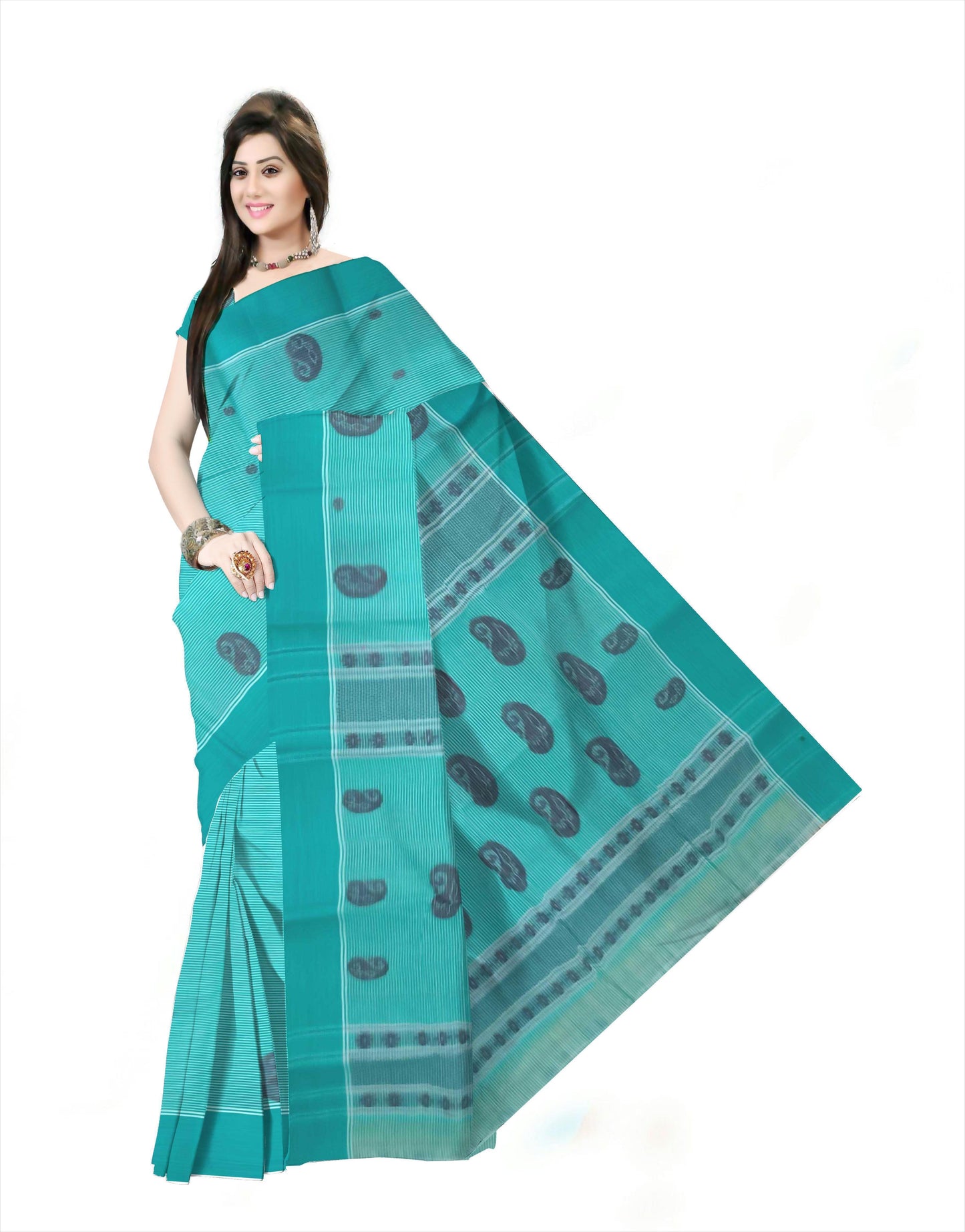 Pradip Fabrics Woven Tant Pure Cotton Saree (Green )