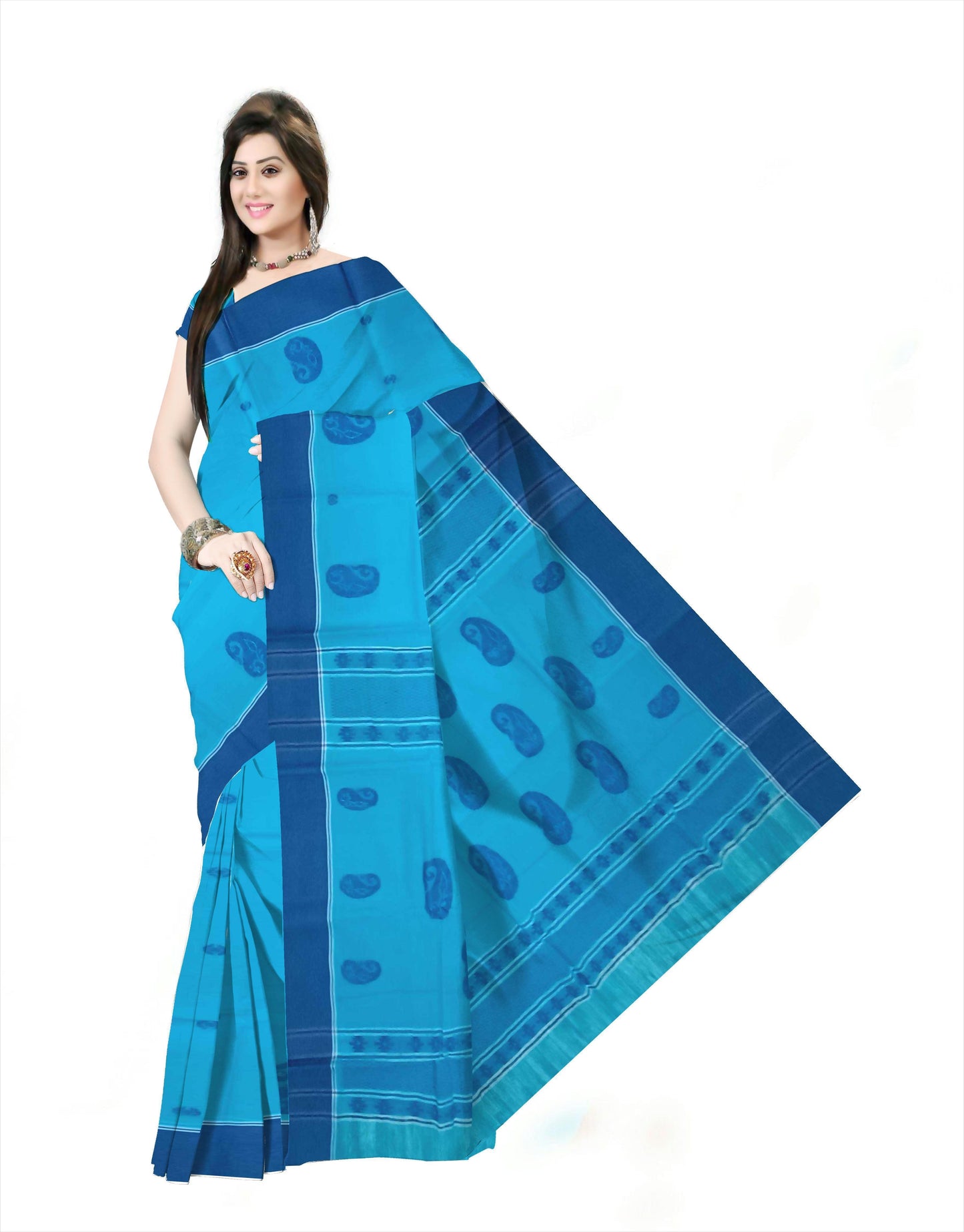Pradip Fabrics Woven Tant Pure Cotton Saree (Blue)