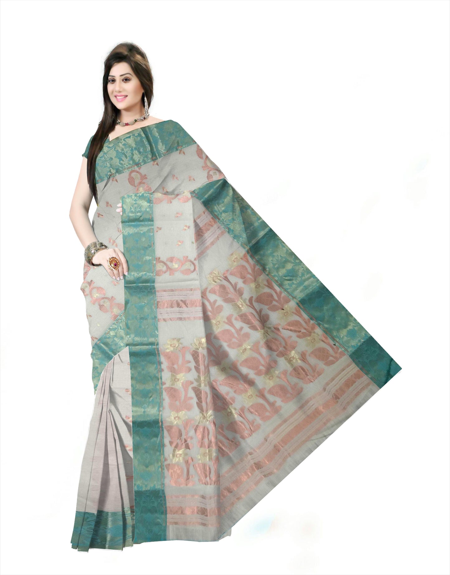 Pradip Fabrics Ethnic Women's Cotton Tant cotton white Color Saree