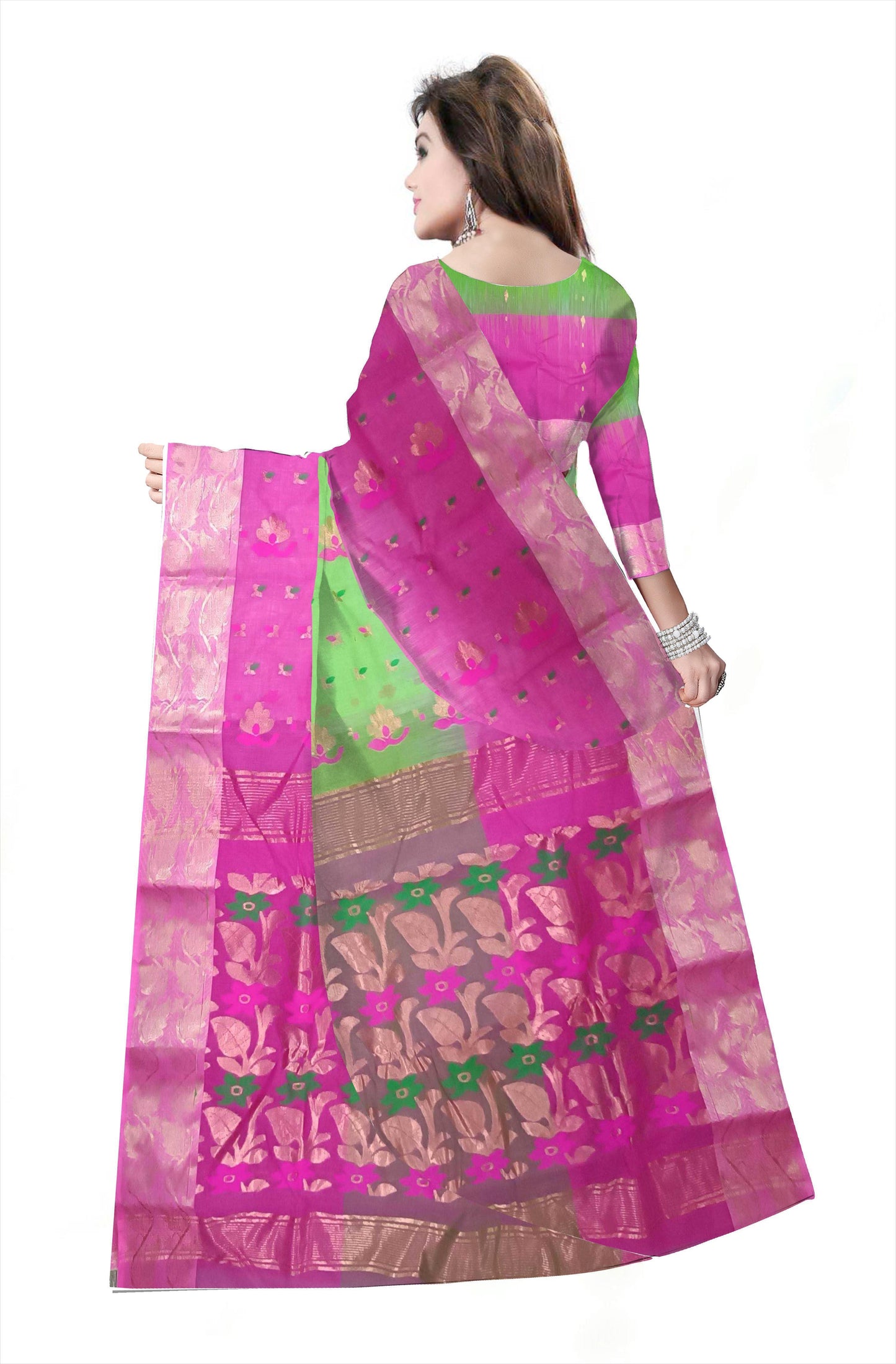 Pradip Fabrics Ethnic Women's Cotton Tant cotton Green & pink Color Saree