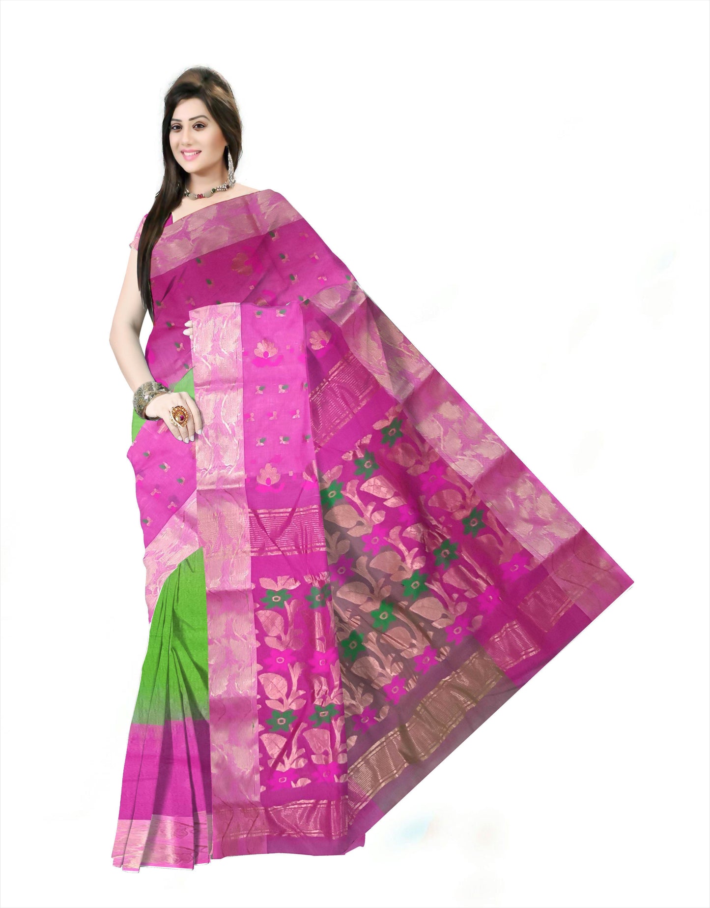 Pradip Fabrics Ethnic Women's Cotton Tant cotton Green & pink Color Saree