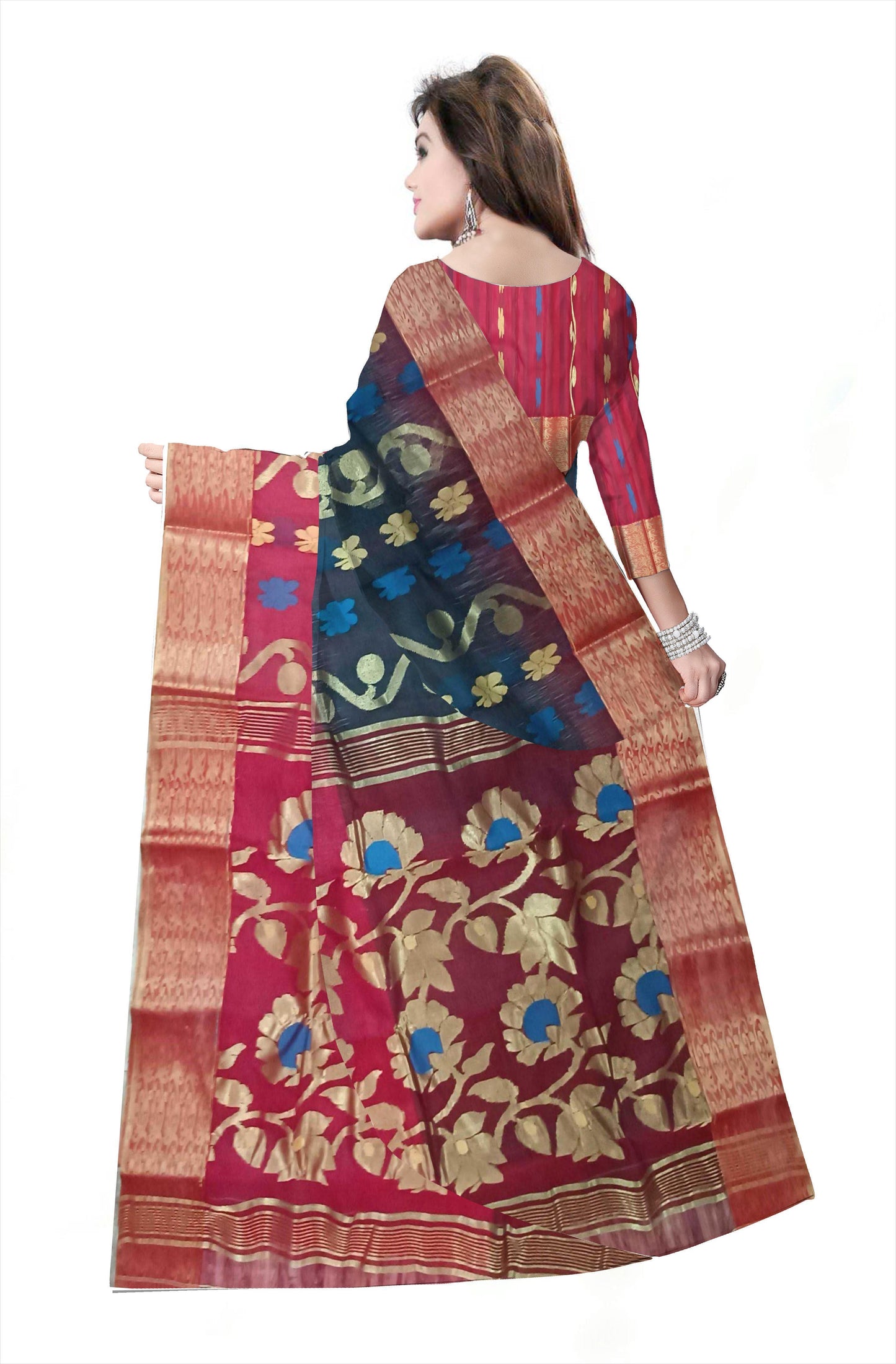 Woven Bollywood Silk Blend Saree (Red)