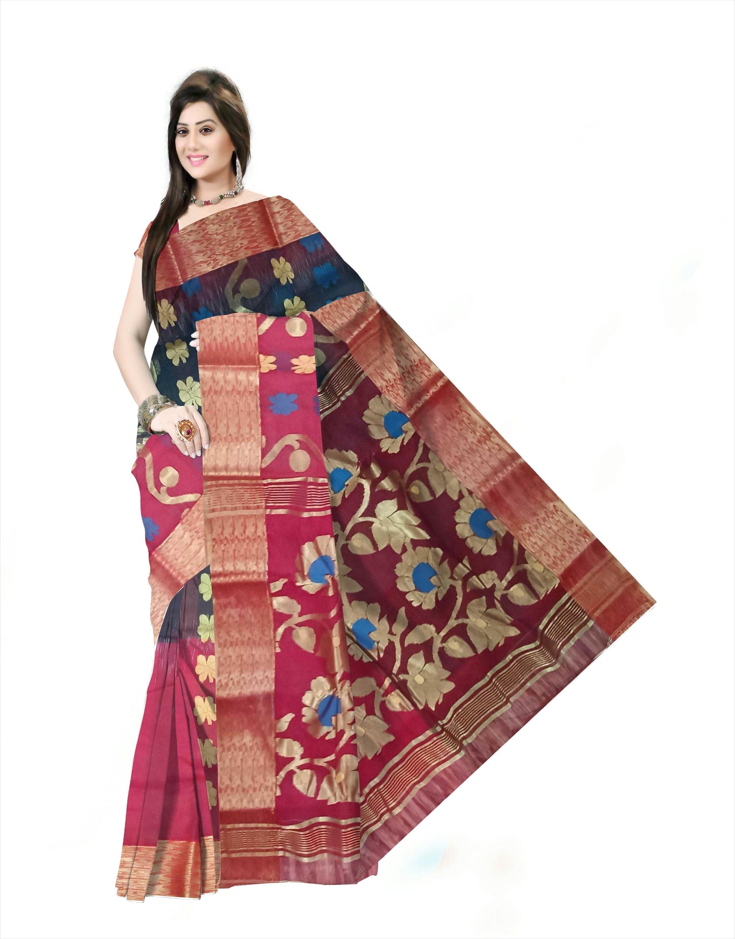 Woven Bollywood Silk Blend Saree (Red)