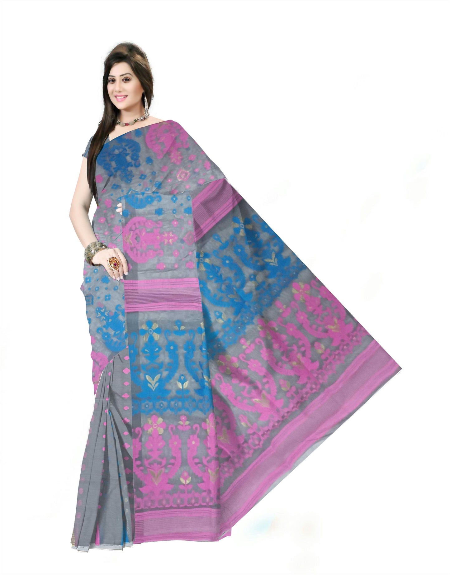 Pradip Fabrics Ethnic Woman's Tant Dhakai Gap Jamdani Ass Color Saree
