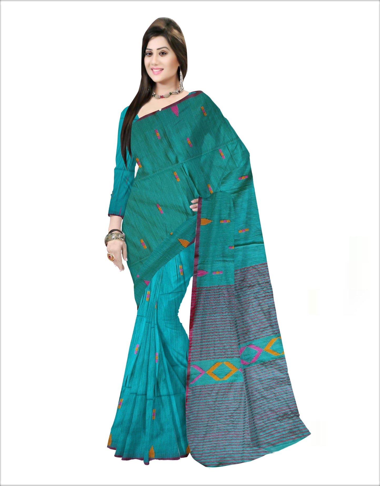 Pradip Fabrics Woven Soft Handloom pure cotton Sea Green Color Saree