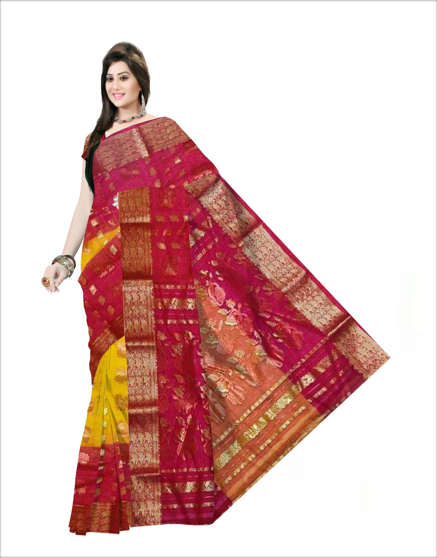 Pradip Fabrics Woven Tant Banarasi Cream and Pink Color Saree