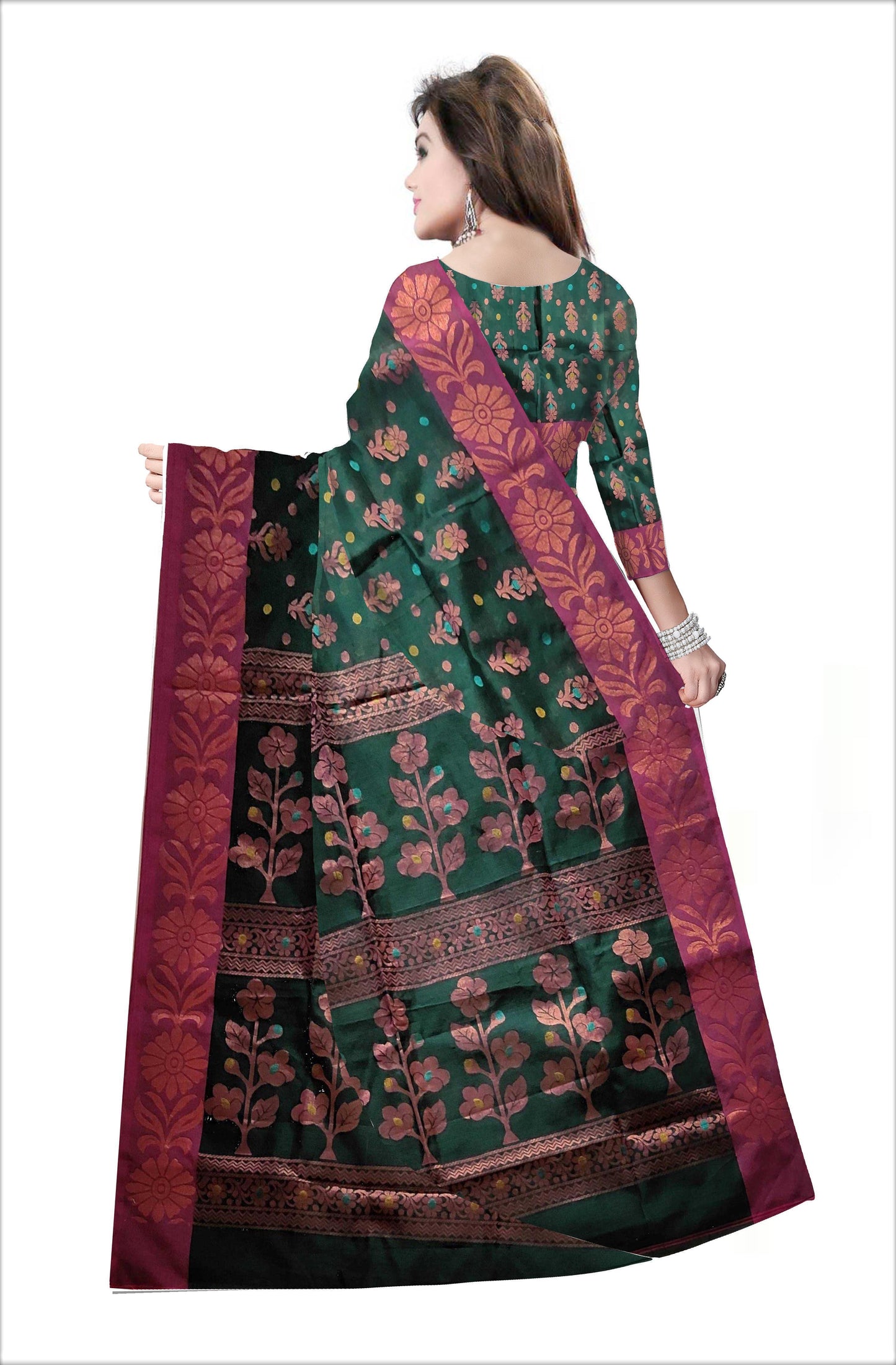 Pradip Fabrics Woven Soft Handloom Dark Green Color Saree