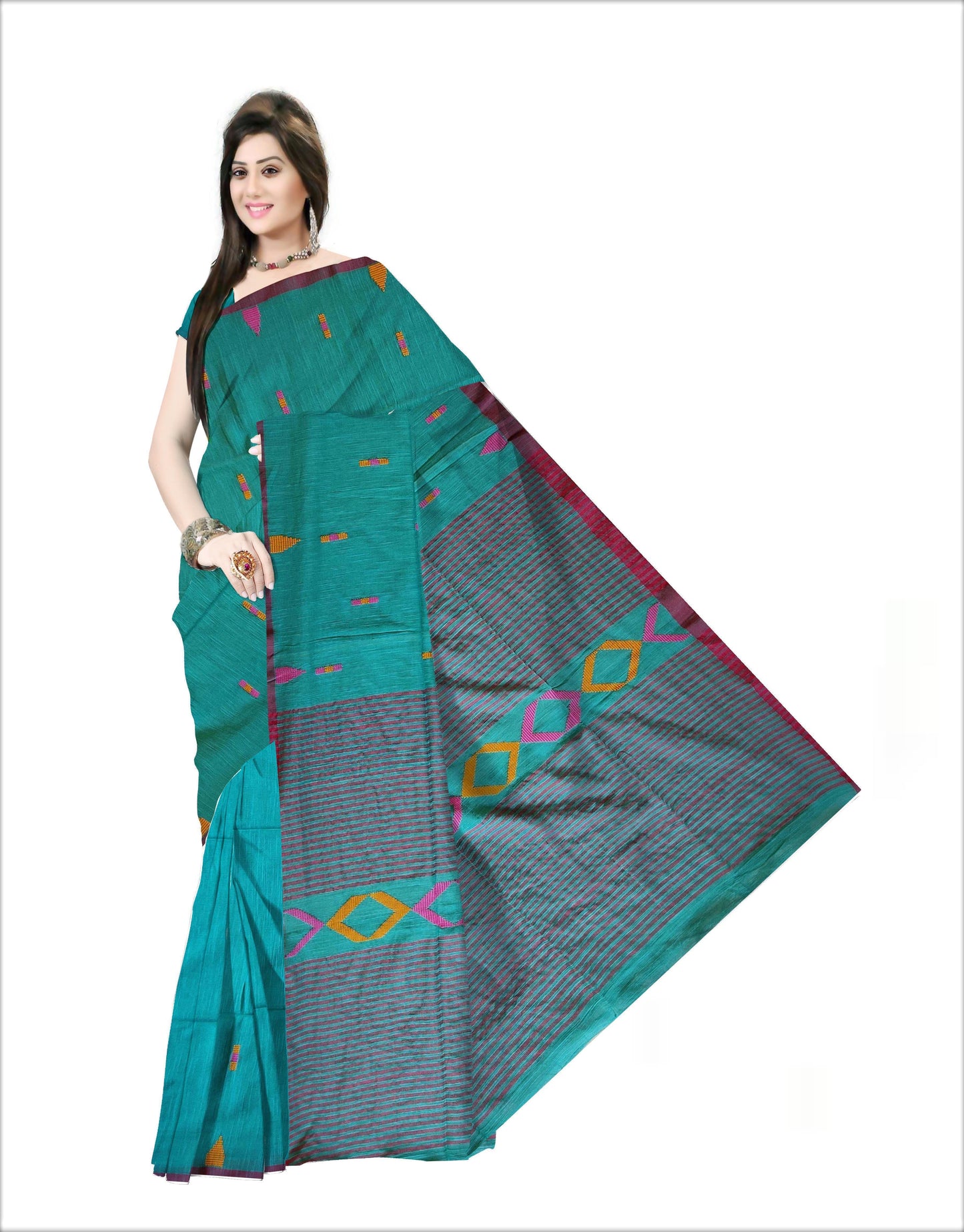 Pradip Fabrics Woven Soft Handloom pure cotton Sea Green Color Saree