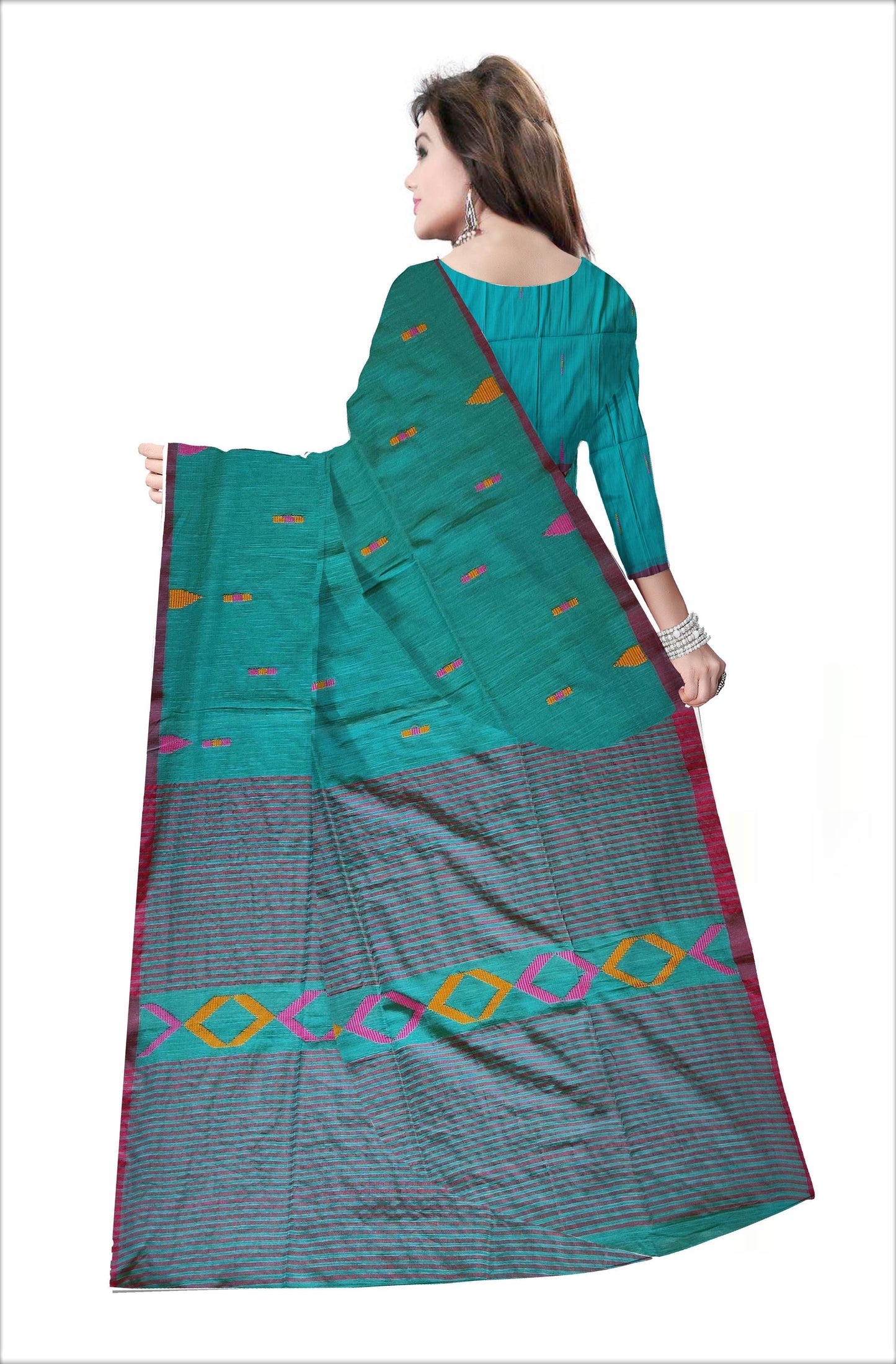 Pradip Fabrics Woven Soft Handloom pure cotton Sea Green Color Saree