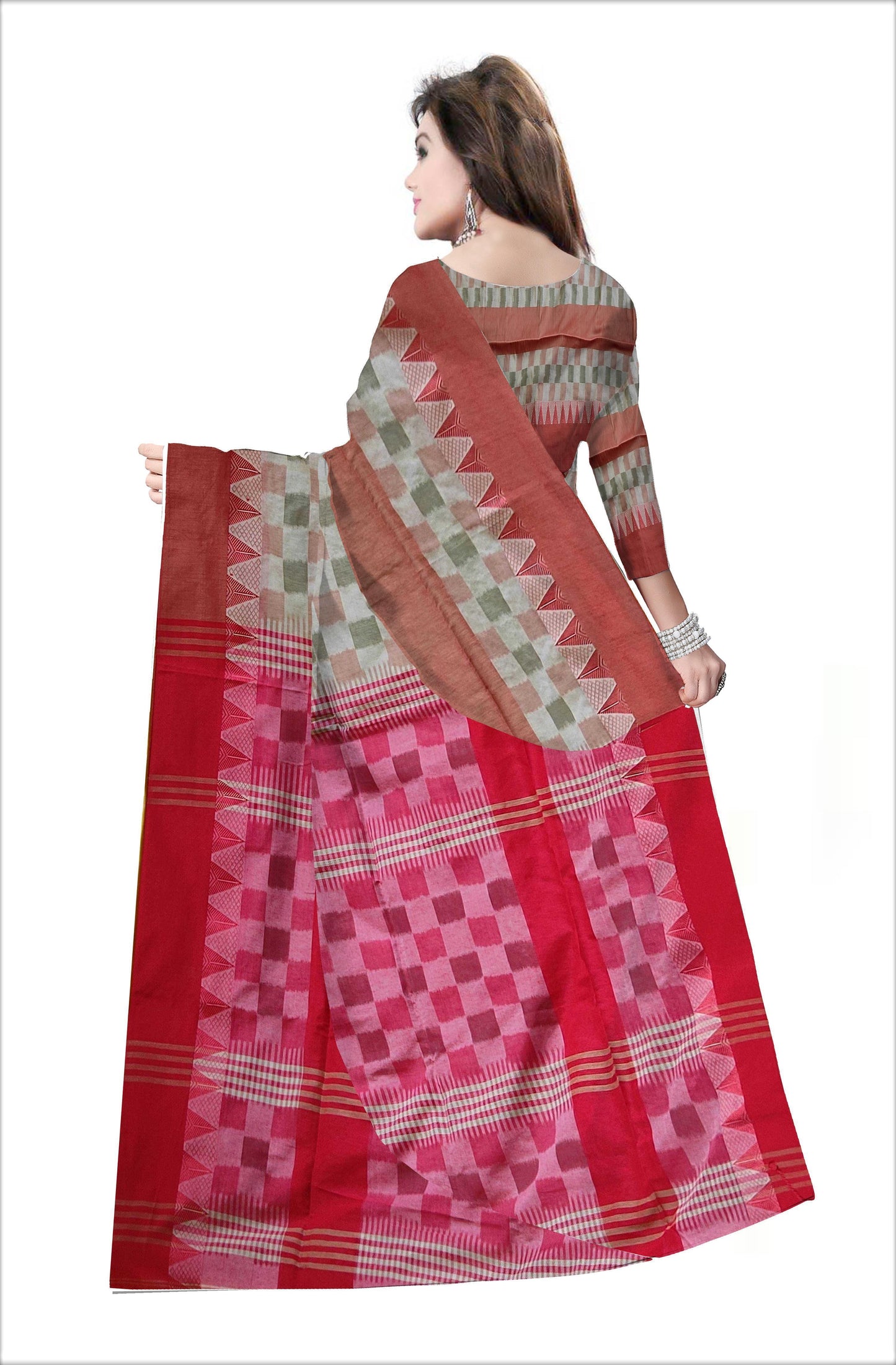 Pradip Fabrics Woven Red and Cream Color Pure Soft Ekkat khadi Print Saree