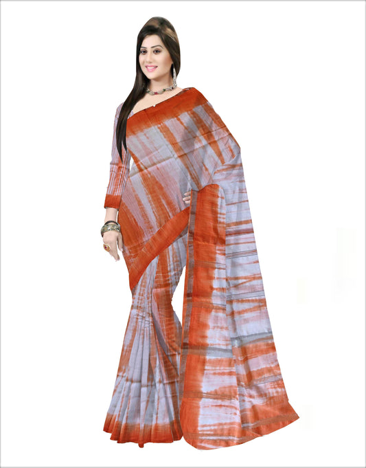Pradip Fabrics Woven  Orange and white Color  Pure viscous Soft  khadi Print Handloom Saree
