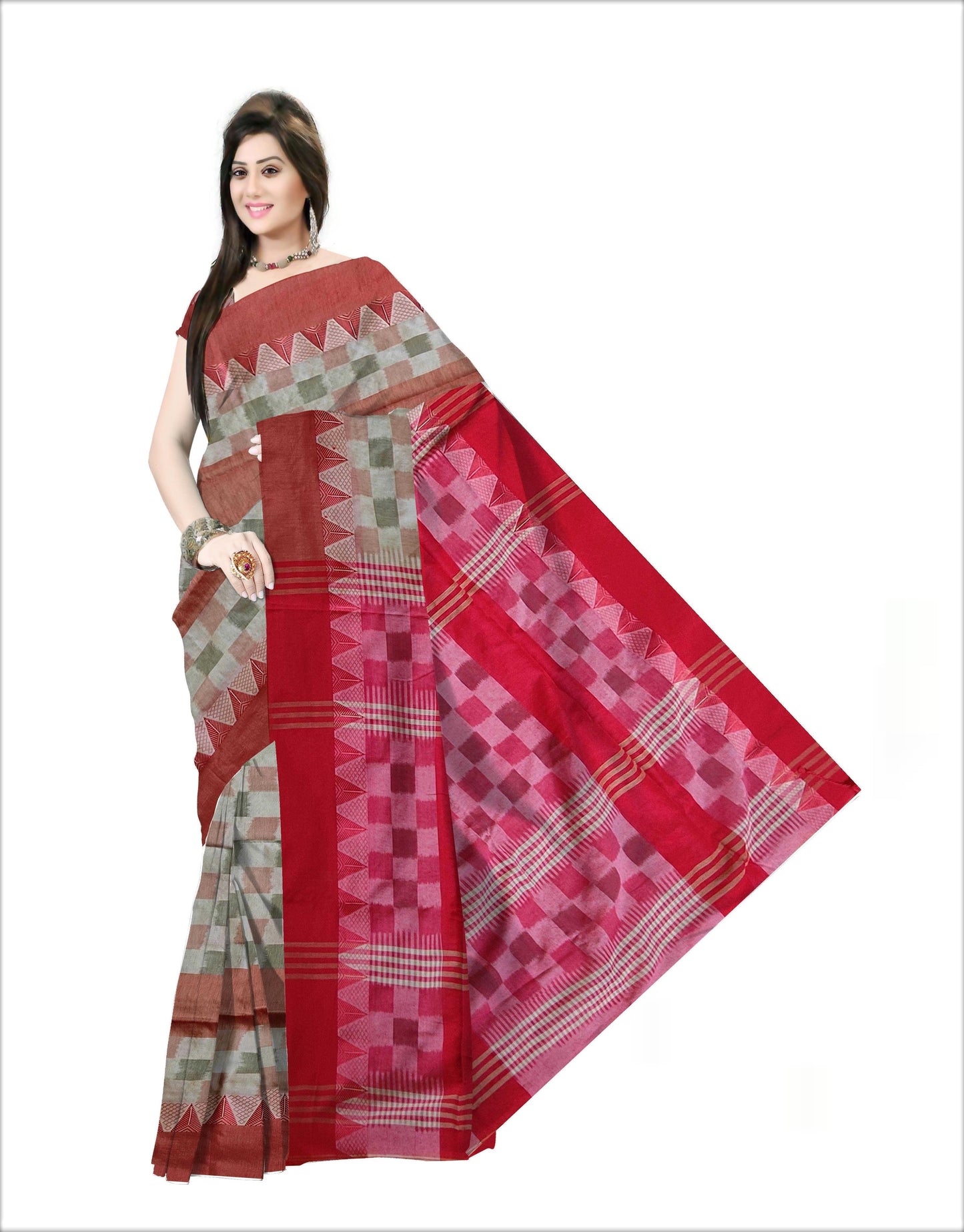Pradip Fabrics Woven Red and Cream Color Pure Soft Ekkat khadi Print Saree