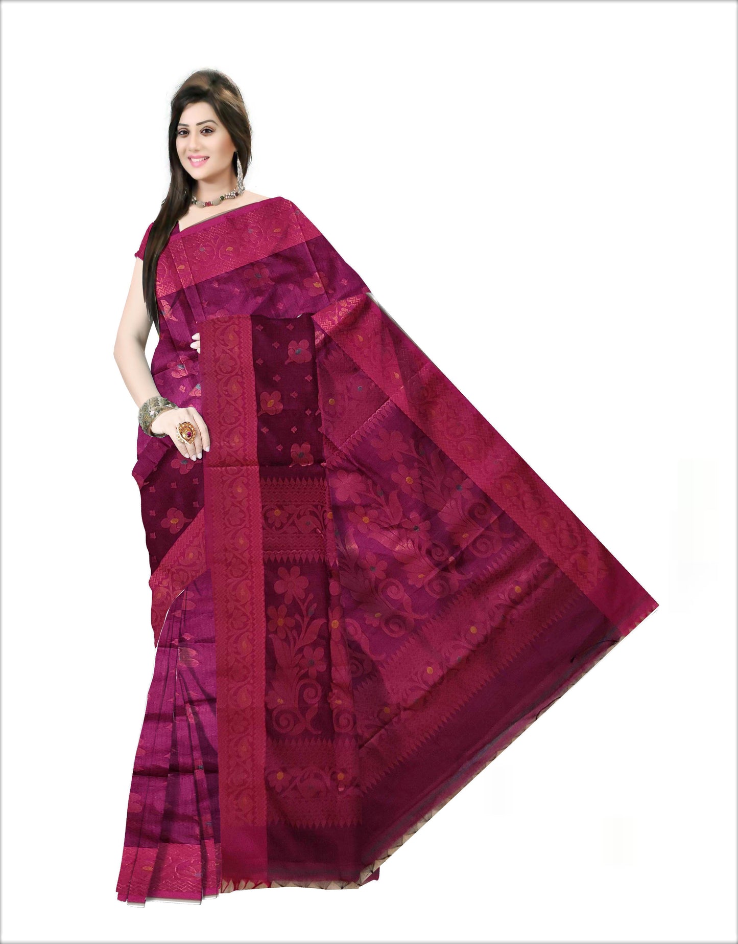 Pradip Fabrics Woven Soft Handloom Megenda Color Saree