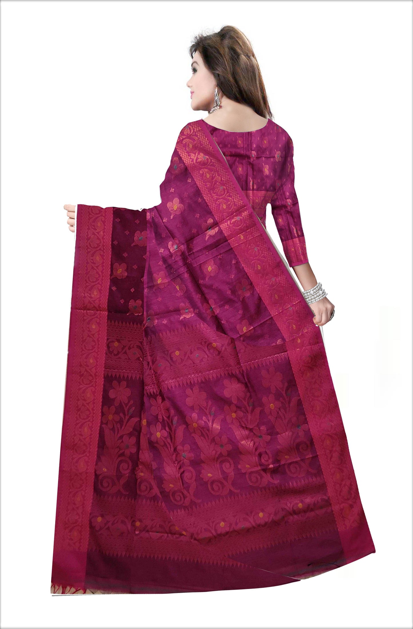 Pradip Fabrics Woven Soft Handloom Megenda Color Saree
