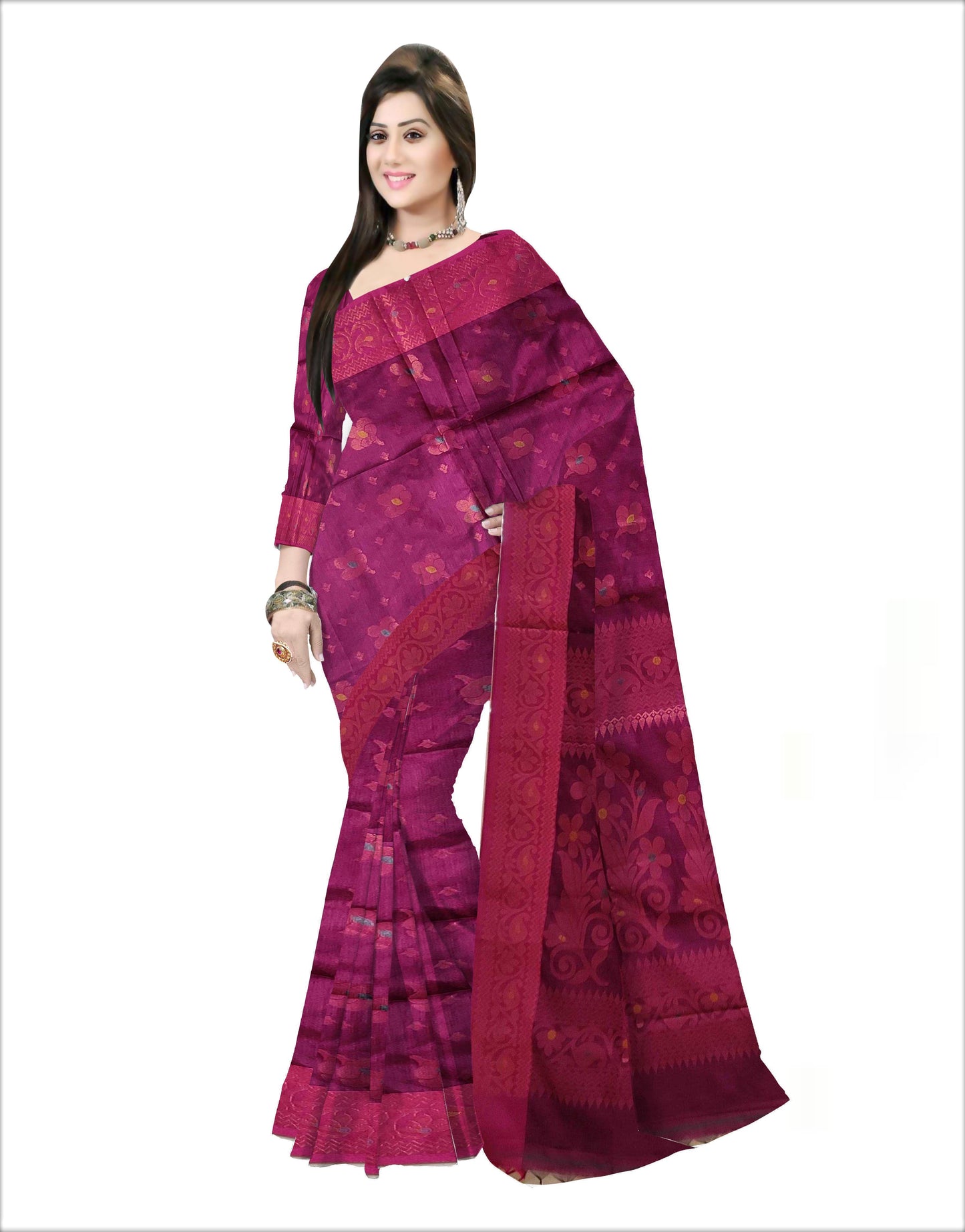 Pradip Fabrics Woven Soft Handloom Megenda Color Saree