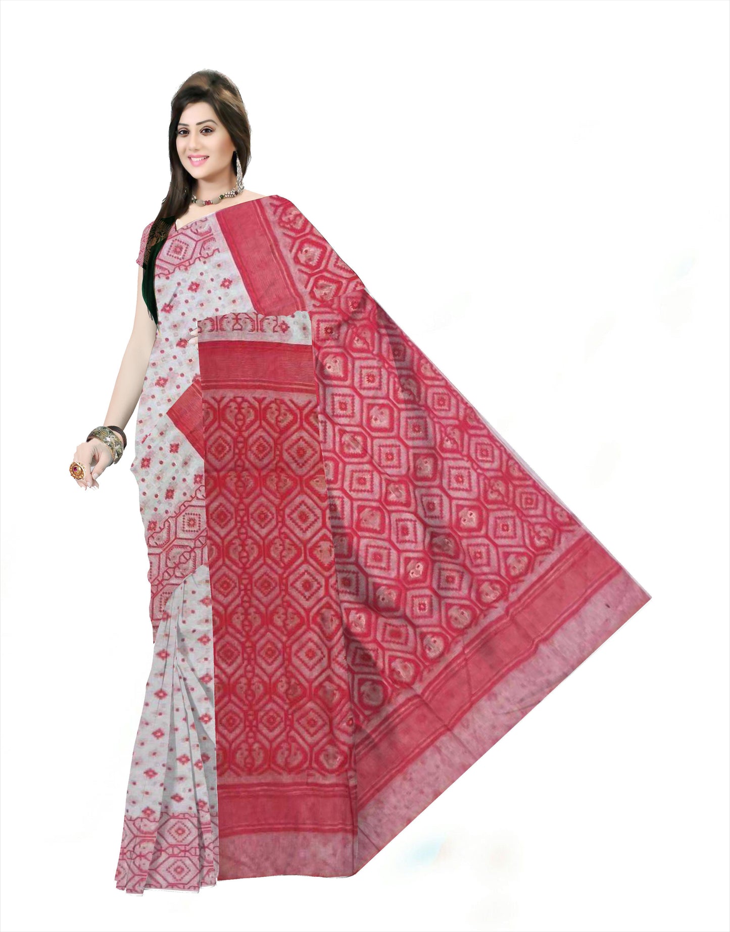 Pradip Fabrics Woman's Tant Handloom soft Jamdani Saree