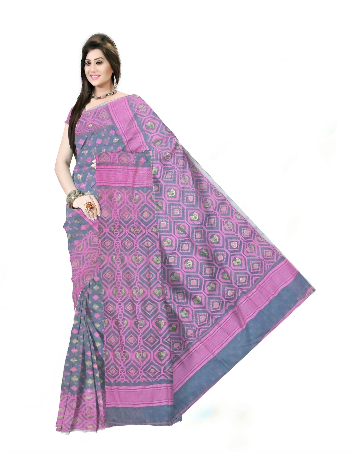 Pradip Fabrics Woman's Tant Handloom soft Jamdani Saree