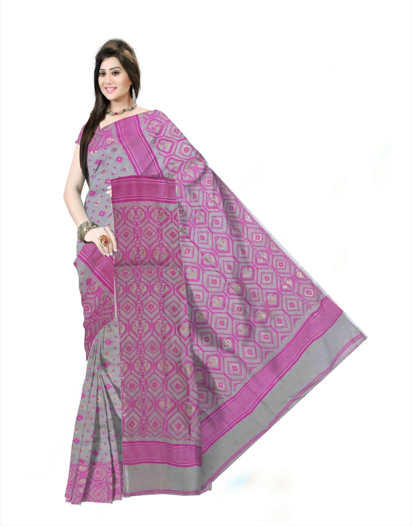 Pradip Fabrics Woman's Tant Handloom soft Jamdani Saree
