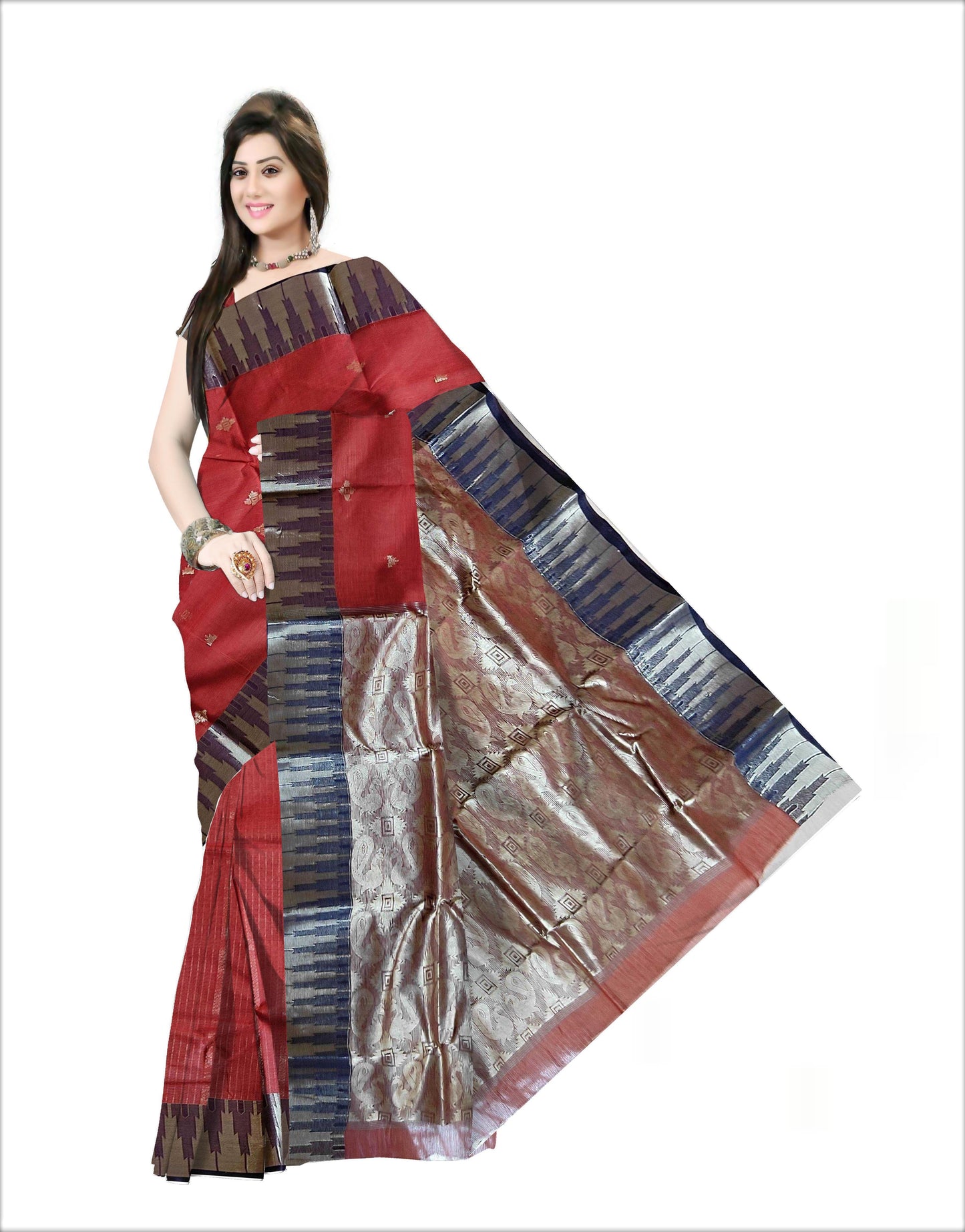 Pradip Fabrics Woven Brown Color Pure Tant cotton Saree