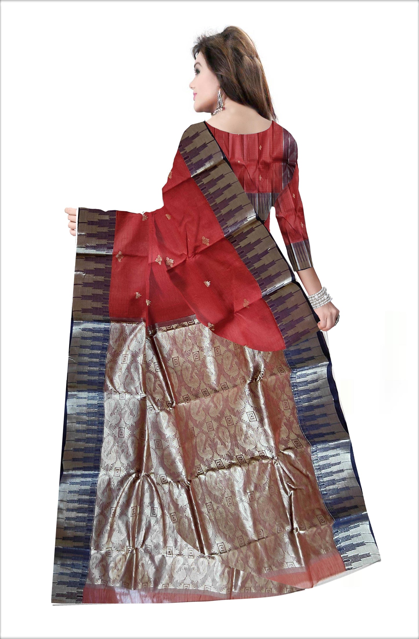 Pradip Fabrics Woven Brown Color Pure Tant cotton Saree