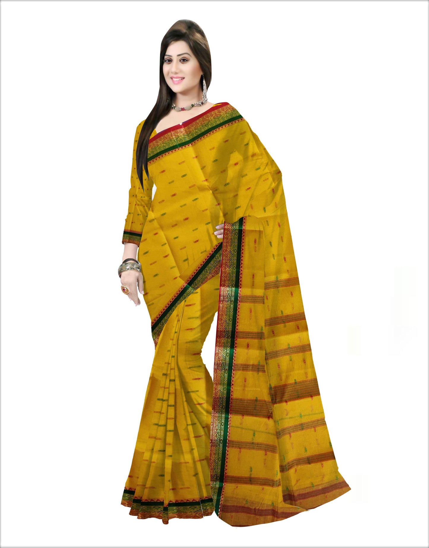 Pradip Fabrics Woven Yellow color Pure Tant cotton Saree