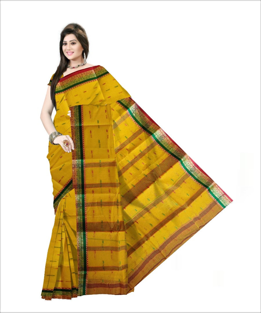 Pradip Fabrics Woven Yellow color Pure Tant cotton Saree