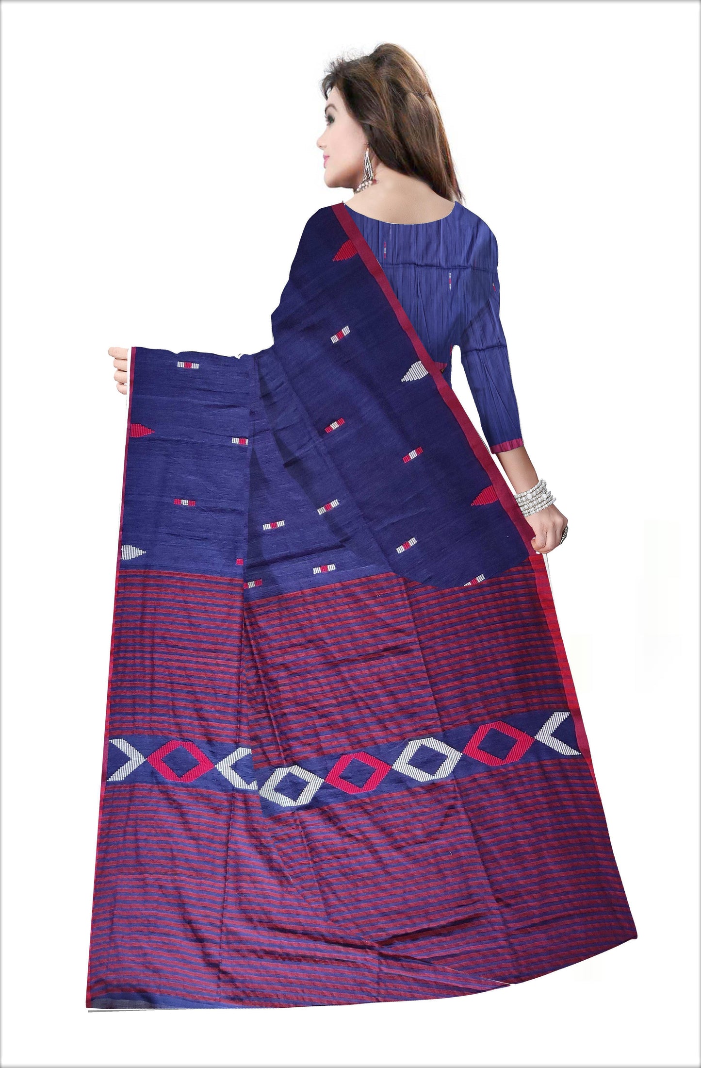 Pradip Fabrics Woven Soft Handloom pure cotton Deep Blue Color Saree