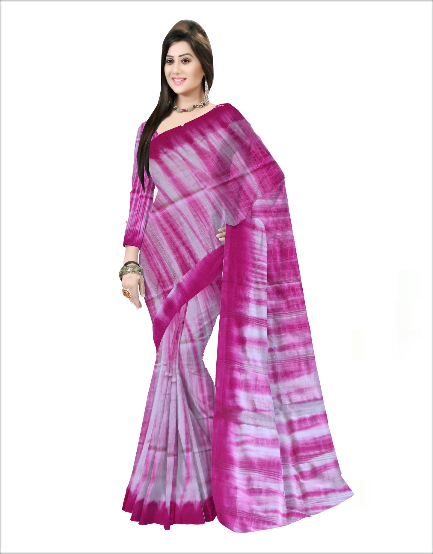 Pradip Fabrics Woven Pink and white Color Pure viscous Soft khadi Print Handloom Saree