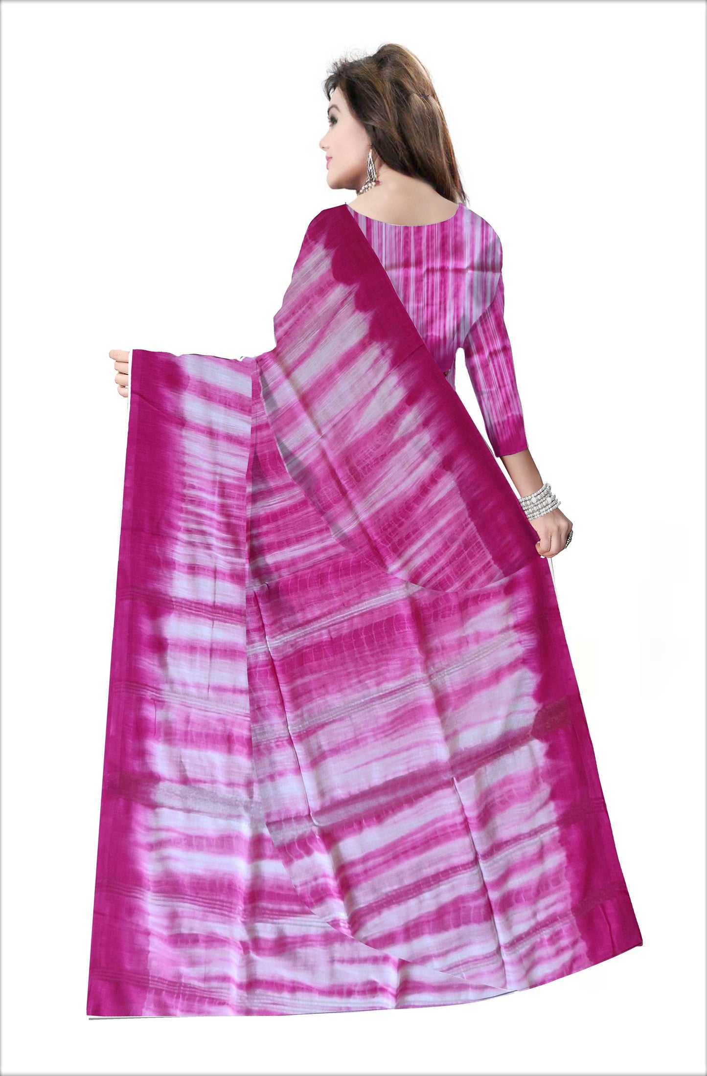 Pradip Fabrics Woven Pink and white Color Pure viscous Soft khadi Print Handloom Saree