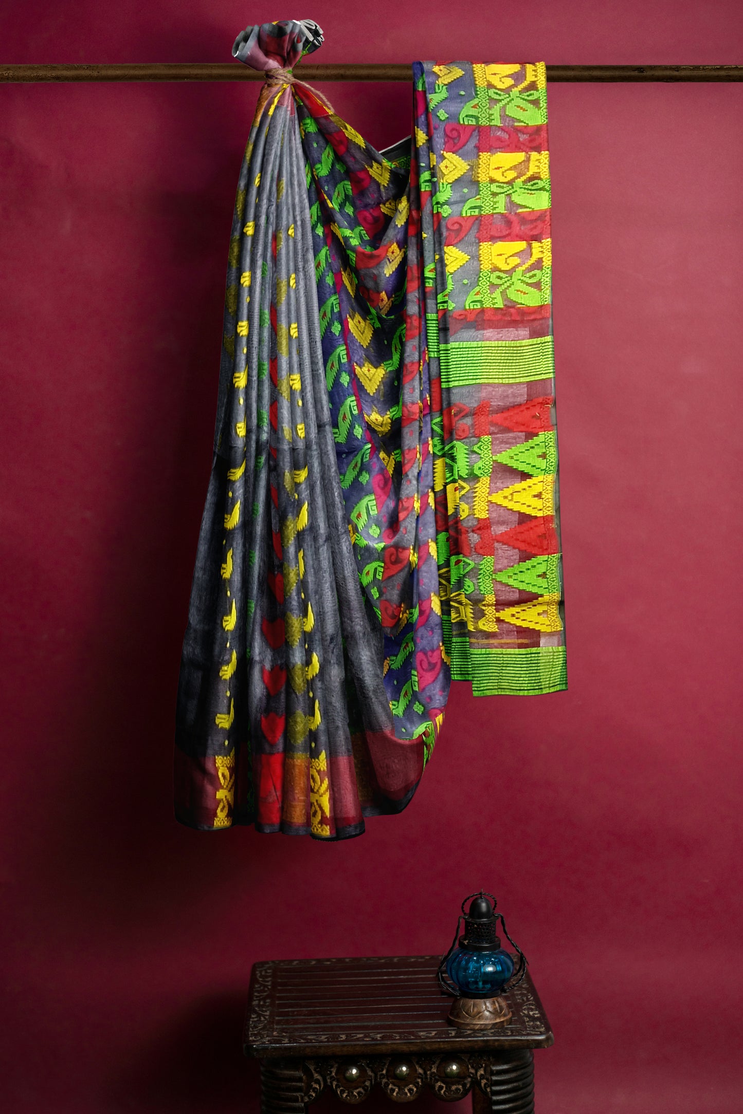 Pradip Fabrics Ethnic Women's Tant Jamdani Black Color Saree