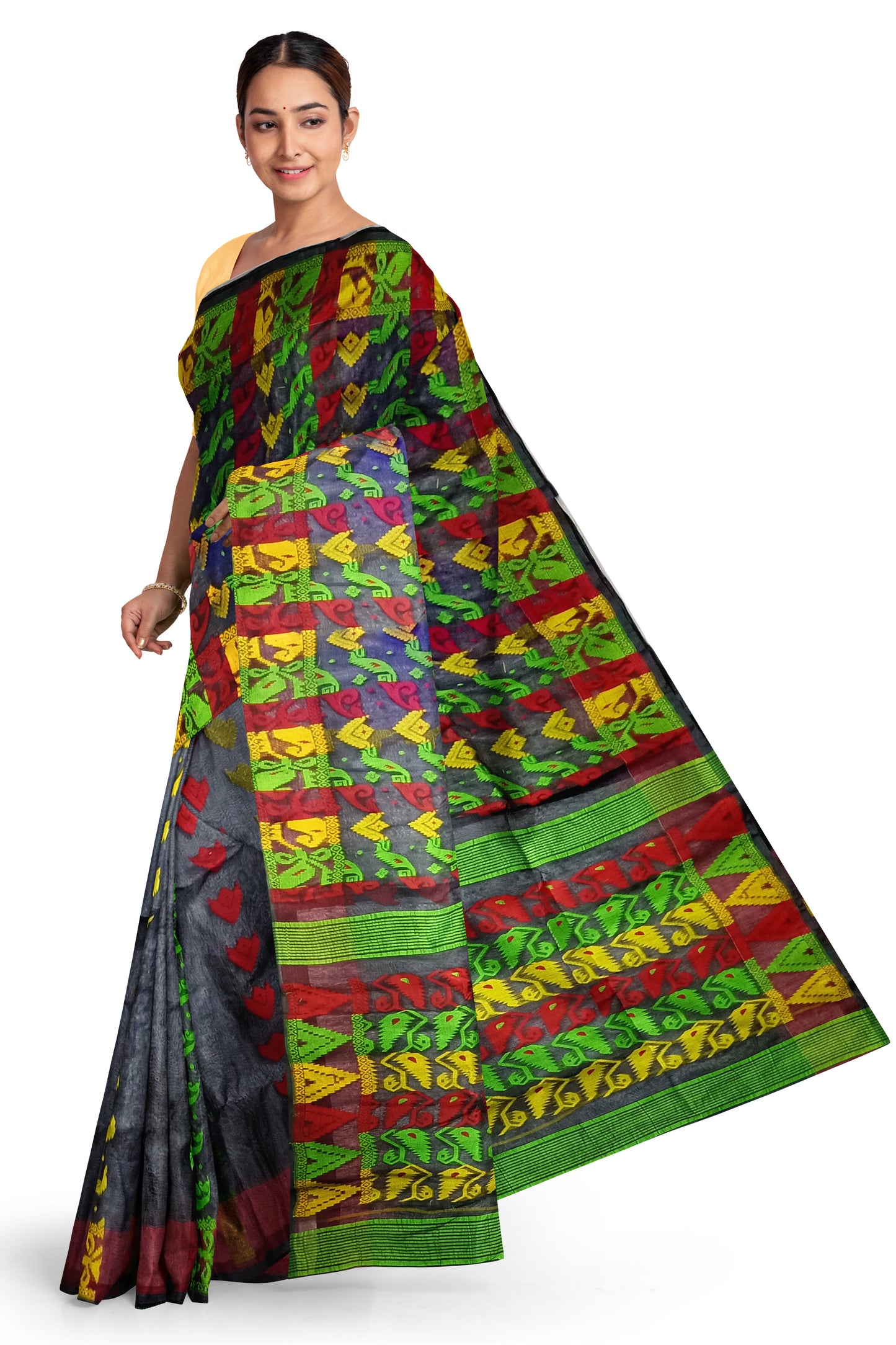Pradip Fabrics Ethnic Women's Tant Jamdani Black Color Saree