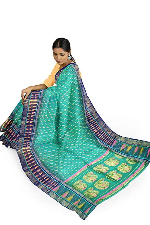 Pradip Fabrics Ethnic Women's All over Tant Jamdani Light Green and Blue Color Saree