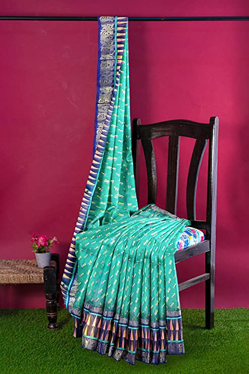 Pradip Fabrics Ethnic Women's All over Tant Jamdani Light Green and Blue Color Saree