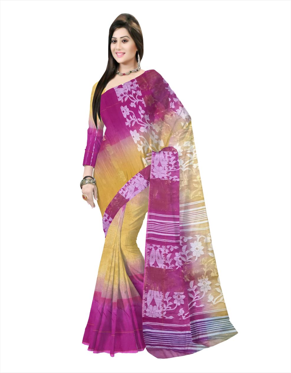 Pradip Fabrics Ethnic Women's Cotton Tant Gap Jamani Saree