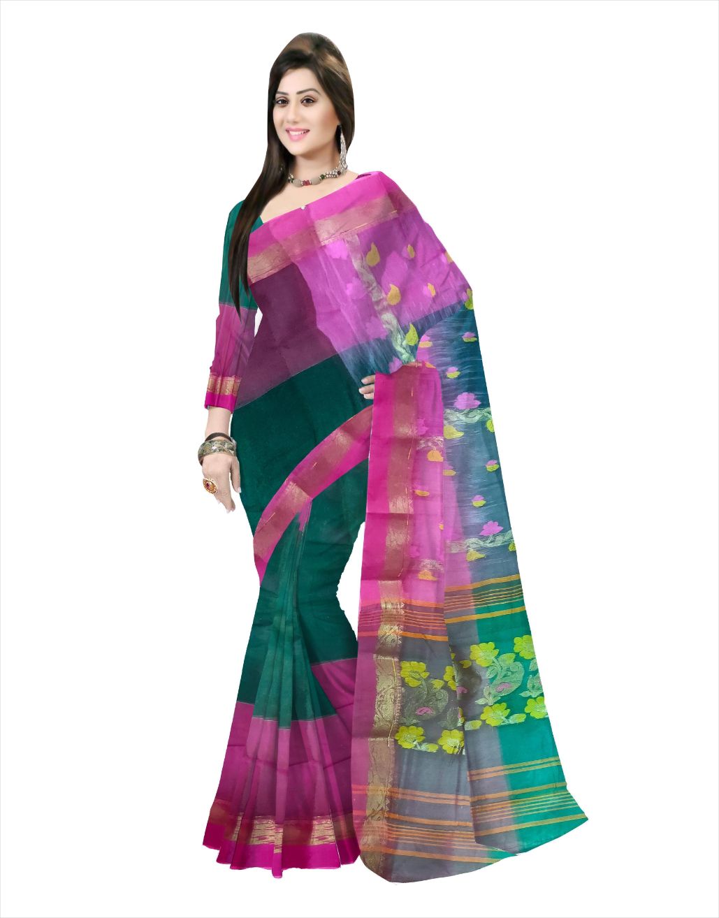 Pradip Fabrics Ethnic Women's Tant Silk Red and Yellow Color Saree