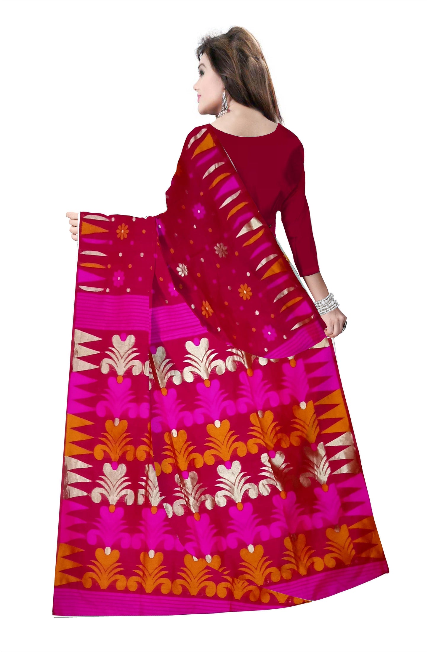 Pradip Fabrics Woven Tant Silk Red Color Saree