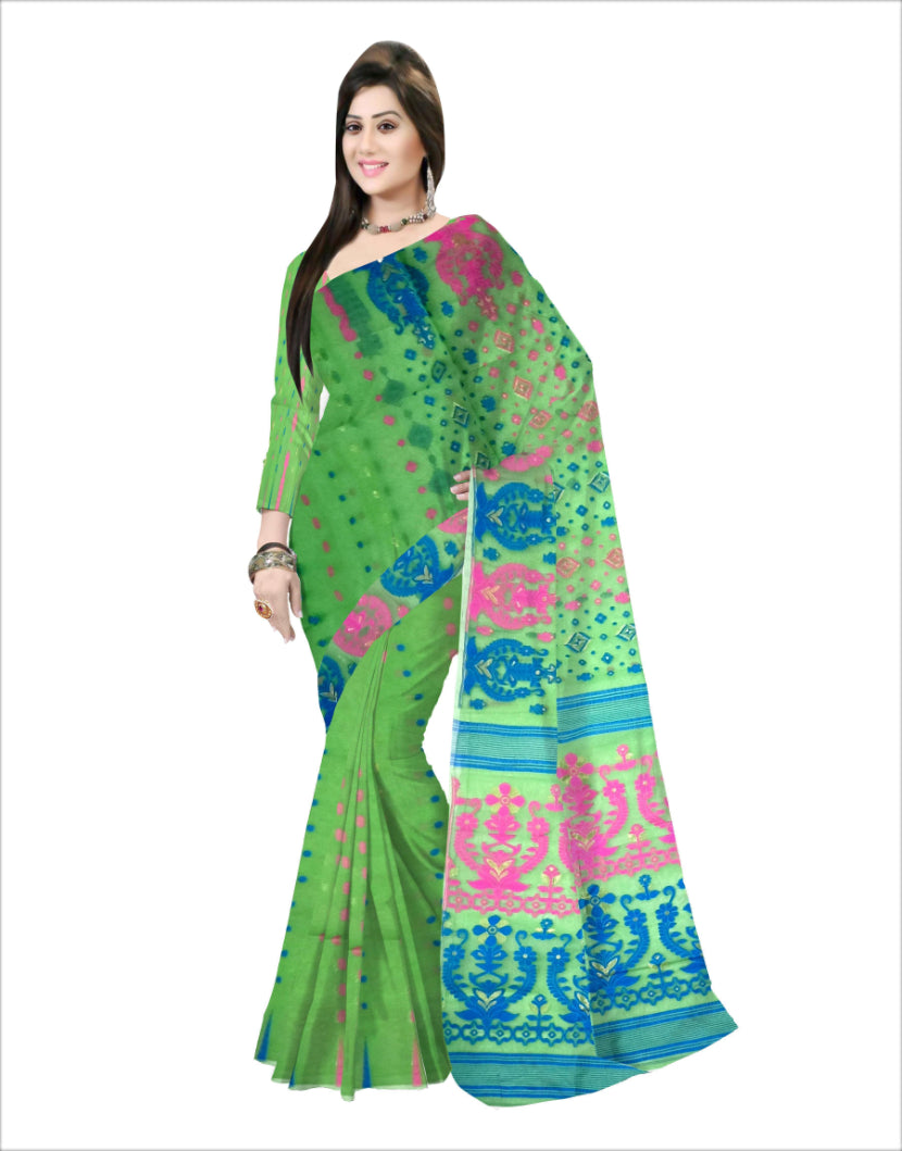 aqua green pink color saree