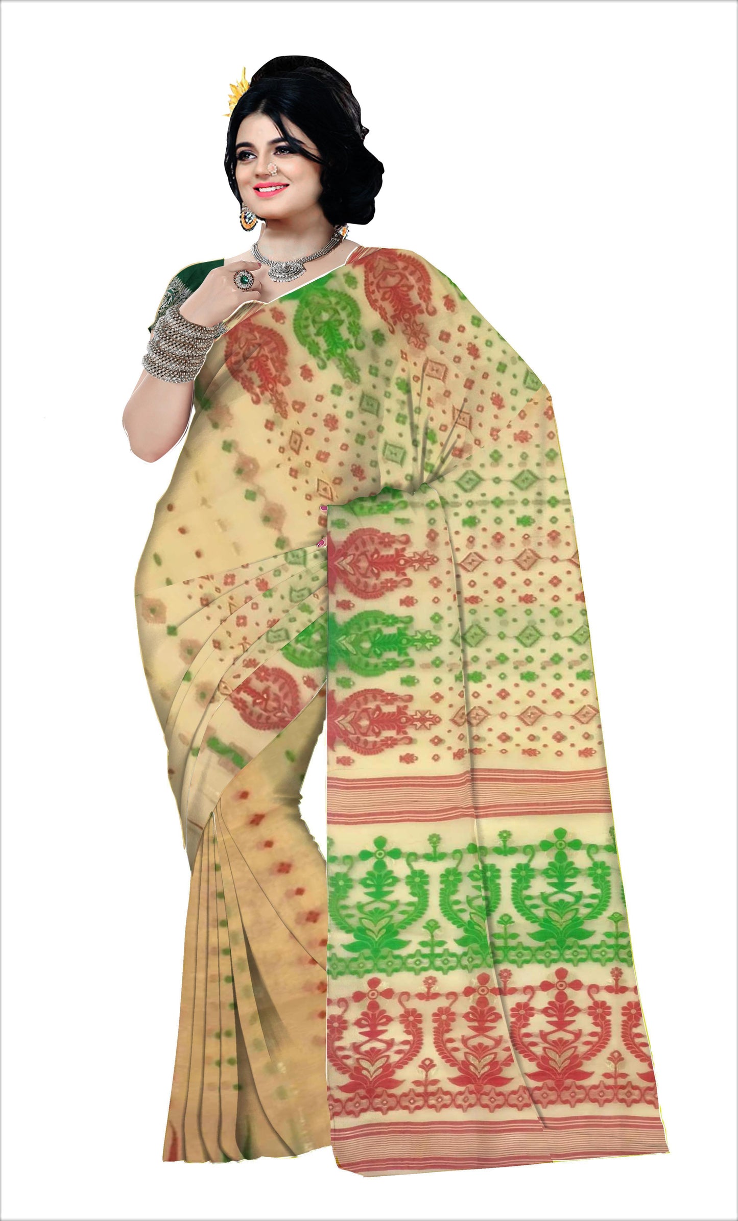 all over dhakai jamdani saree