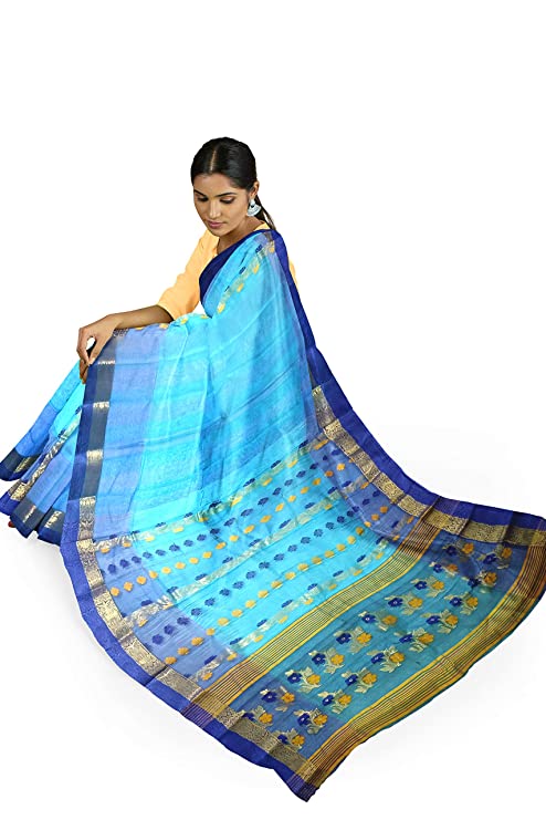 Pradip Fabrics Ethnic Women's Tant Silk Aqua Color Baluchuri Saree
