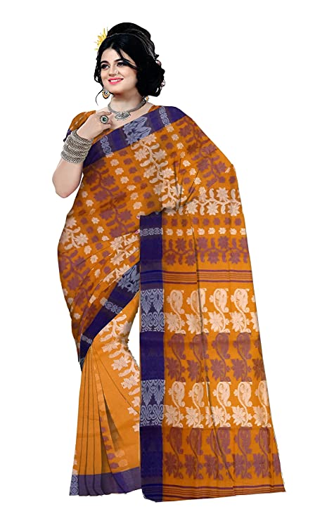 Pradip Fabrics Woven Tant Cotton All Over Dhakai Jamdani Orange Saree