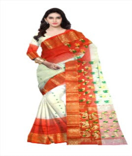 Pradip Fabrics Woven Tant Silk Yellow & Red Color Saree