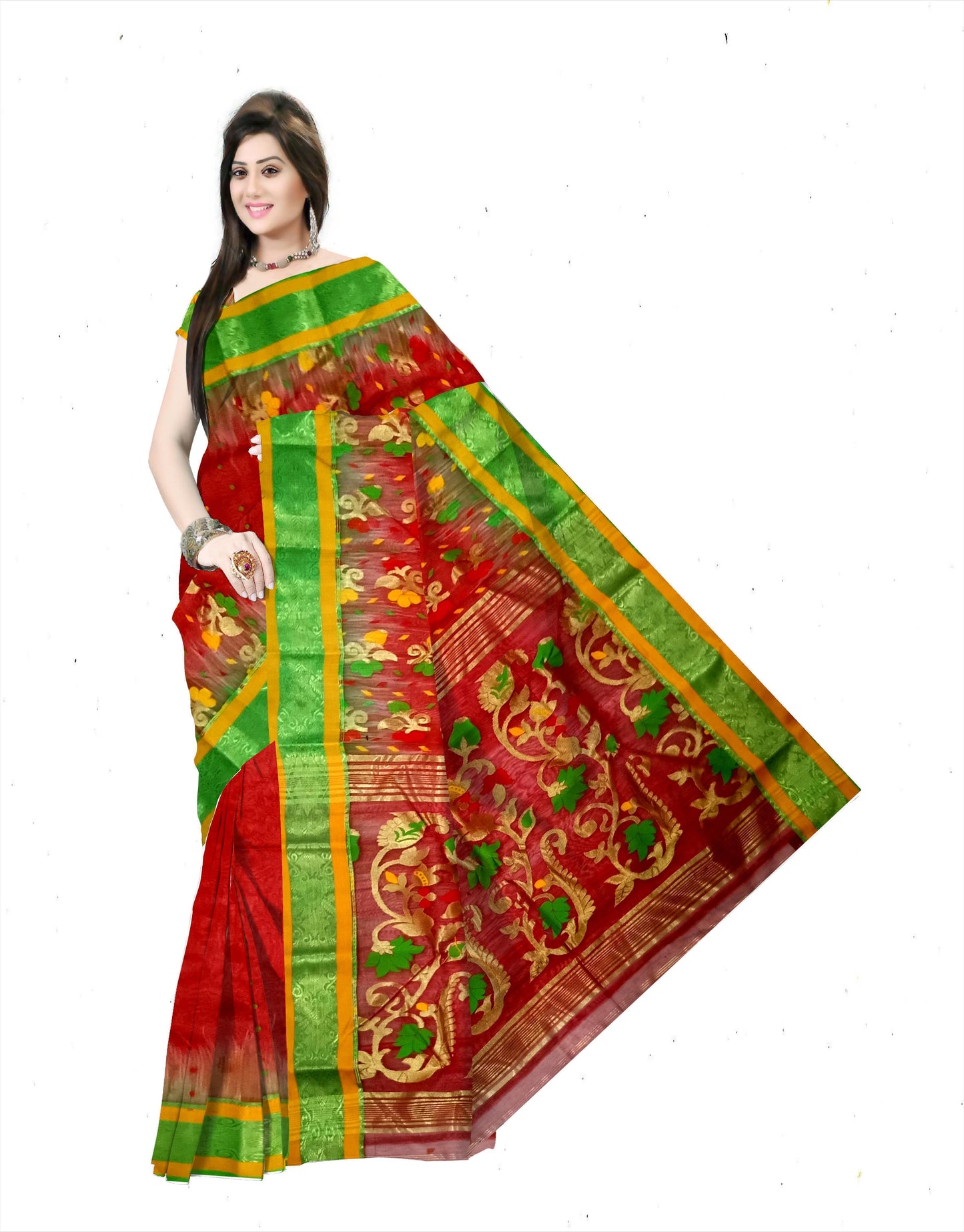 Pradip Fabrics Ethnic Women's Tant Silk Benarasi Red Color Saree