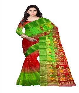 Pradip Fabrics Ethnic Women's Tant Silk Benarasi Red and Yellow Color Saree