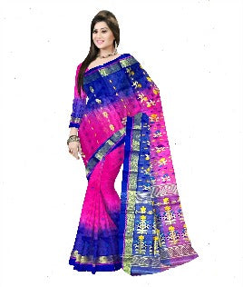 Pradip Fabrics Ethnic Women's Tant Silk Red and Light Green Color Saree