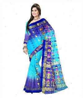Pradip Fabrics Ethnic Women's Tant Silk Red and Light Green Color Saree