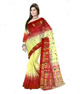 Pradip Fabrics Ethnic Women's Tant Silk Red and Light Green Color Saree